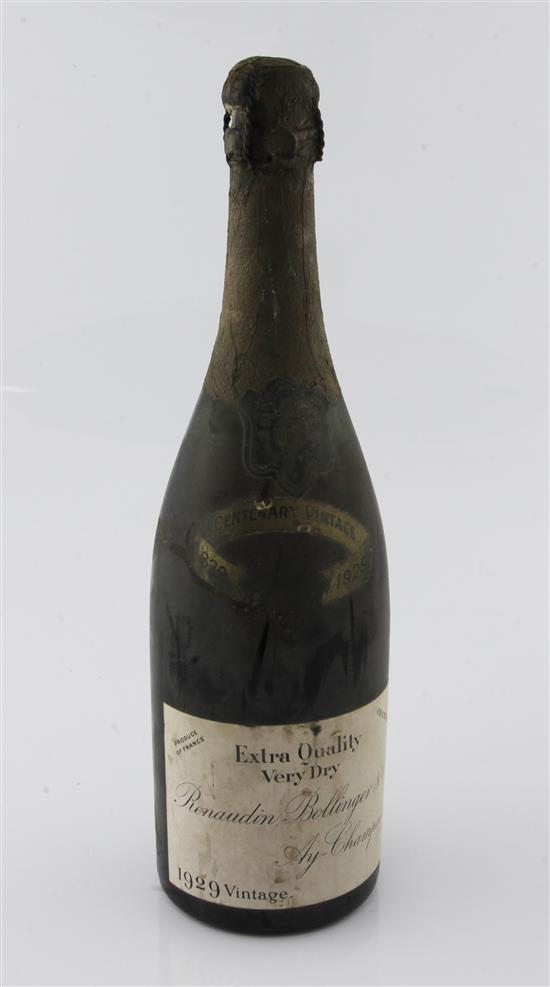 One bottle of Renaudin Bollinger & Co. Centenary 1929 Vintage Champagne,